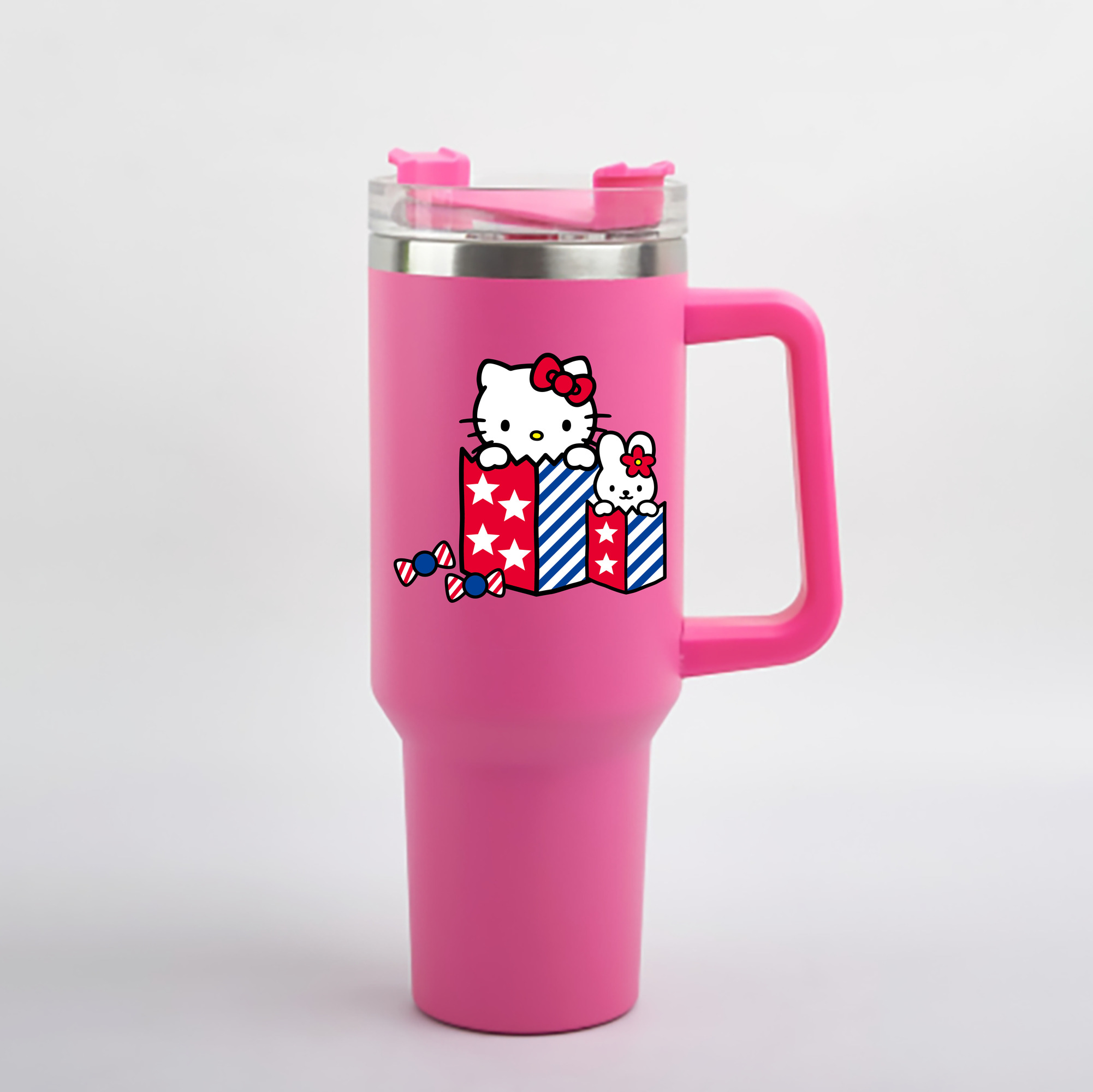 （画像用） Hello Kitty ハローキティ 1200mL車用タンブラー - クリスタルステッカー（プラスチックストロー付き）